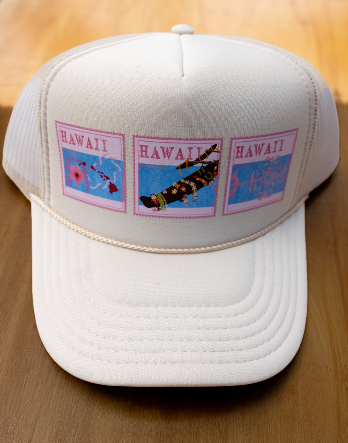 Hawaii Stamp Trucker Hat Beige